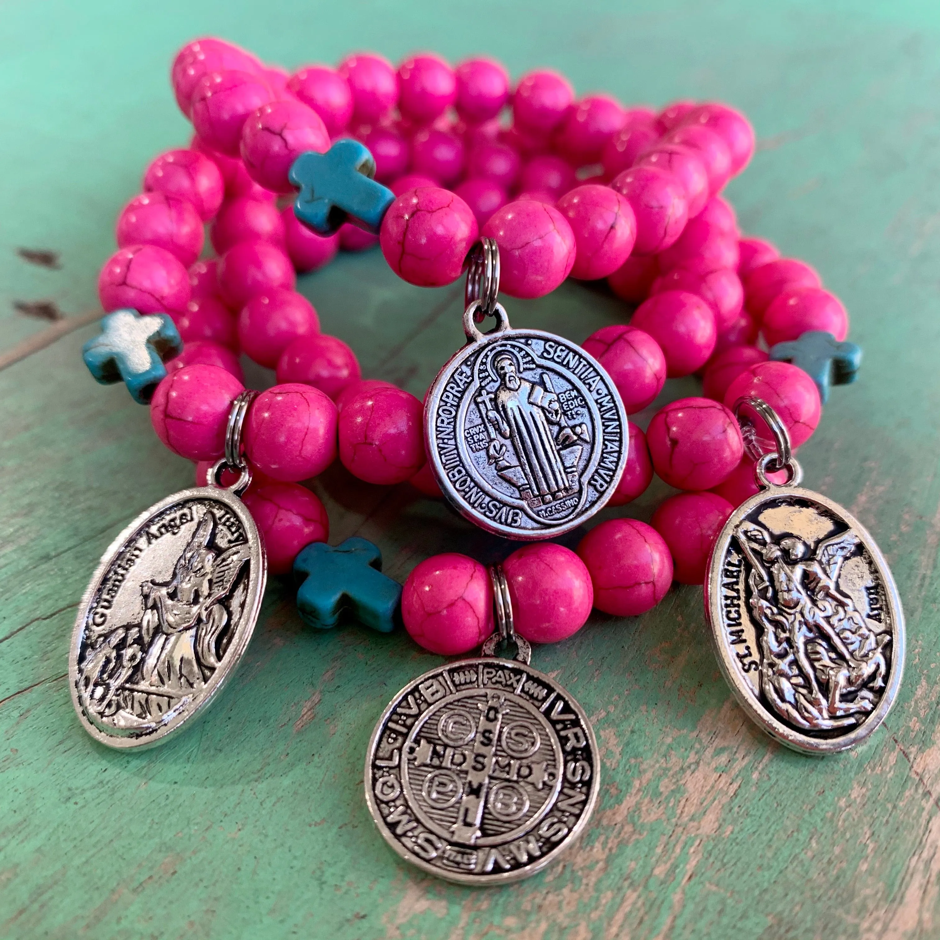 Pink & Turquoise Faith Bracelet