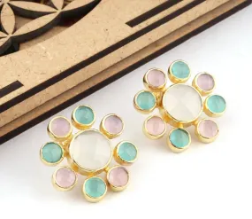 Pink, Aqua and White Chalcedony Gemstone Earrings 1”