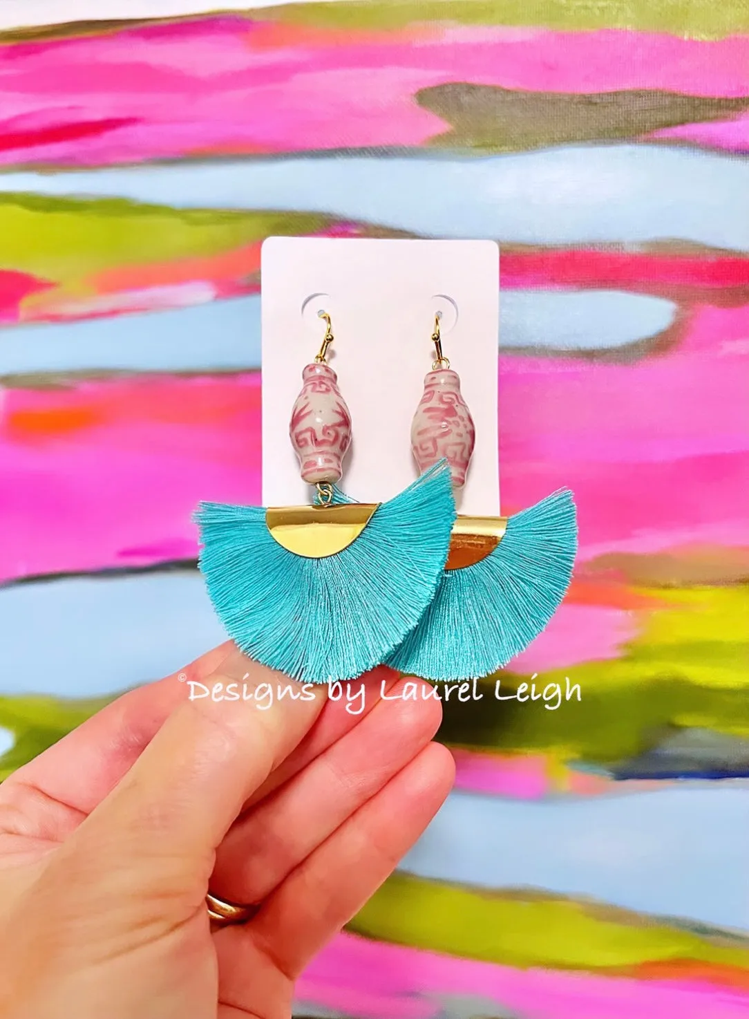 Pink Chinoiserie Ginger Jar Tassel Earrings