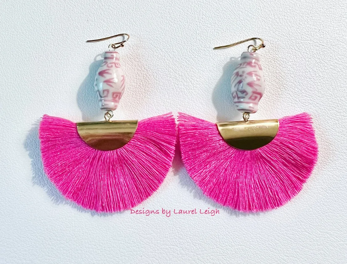 Pink Chinoiserie Ginger Jar Tassel Earrings