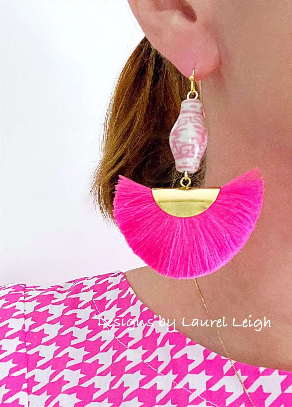 Pink Chinoiserie Ginger Jar Tassel Earrings