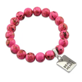 PINK COLLECTION - Hot Pink Synthesis 10mm Bead Bracelet  -  Silver Word Charms