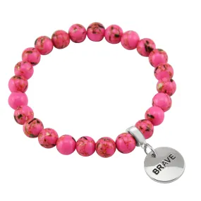 PINK COLLECTION - Hot Pink Synthesis 8mm Bead Bracelet  -  Silver Word Charms