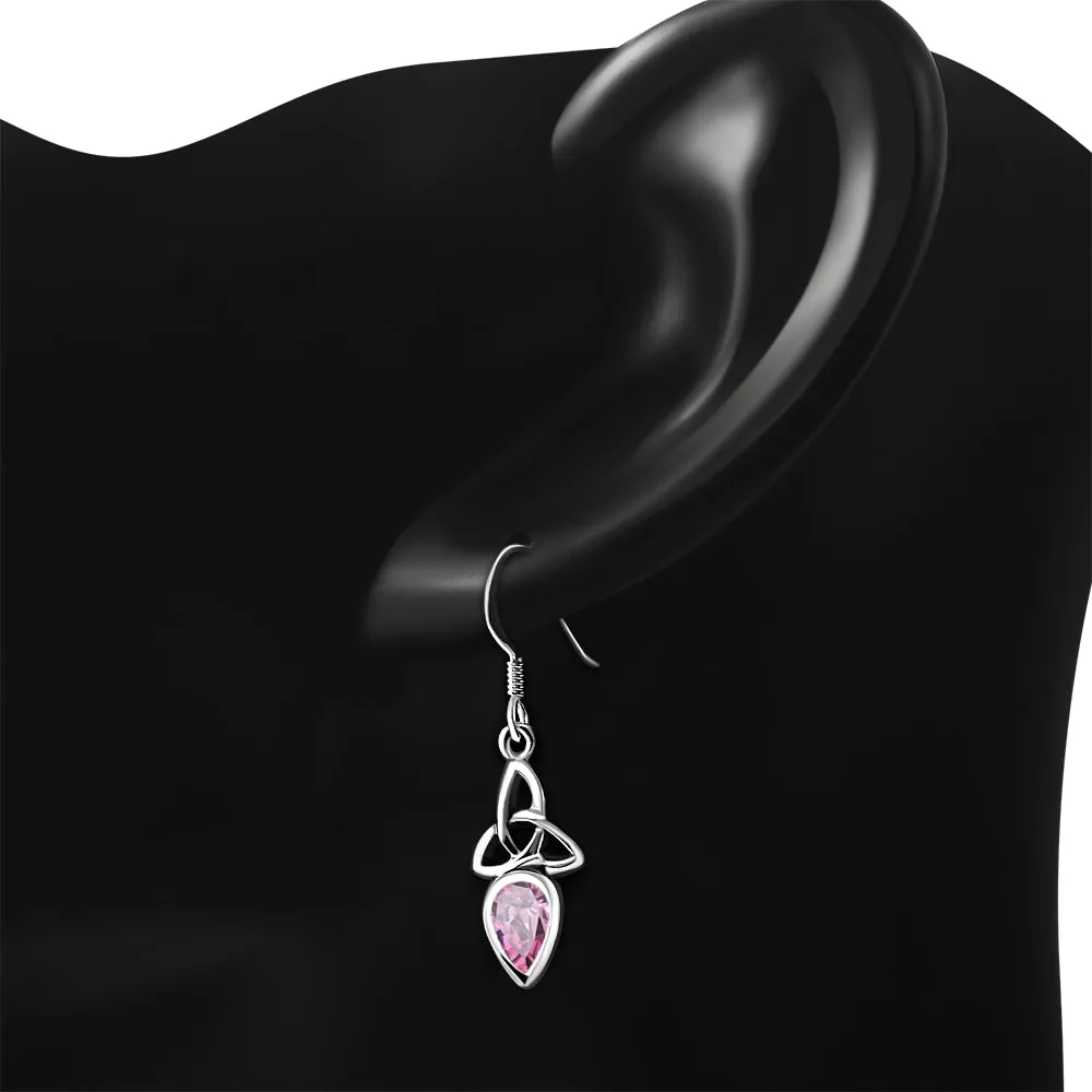 Pink CZ Celtic Trinity Silver Earrings