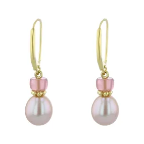 Pink Pearl and Pink Tourmaline Drop Earrings