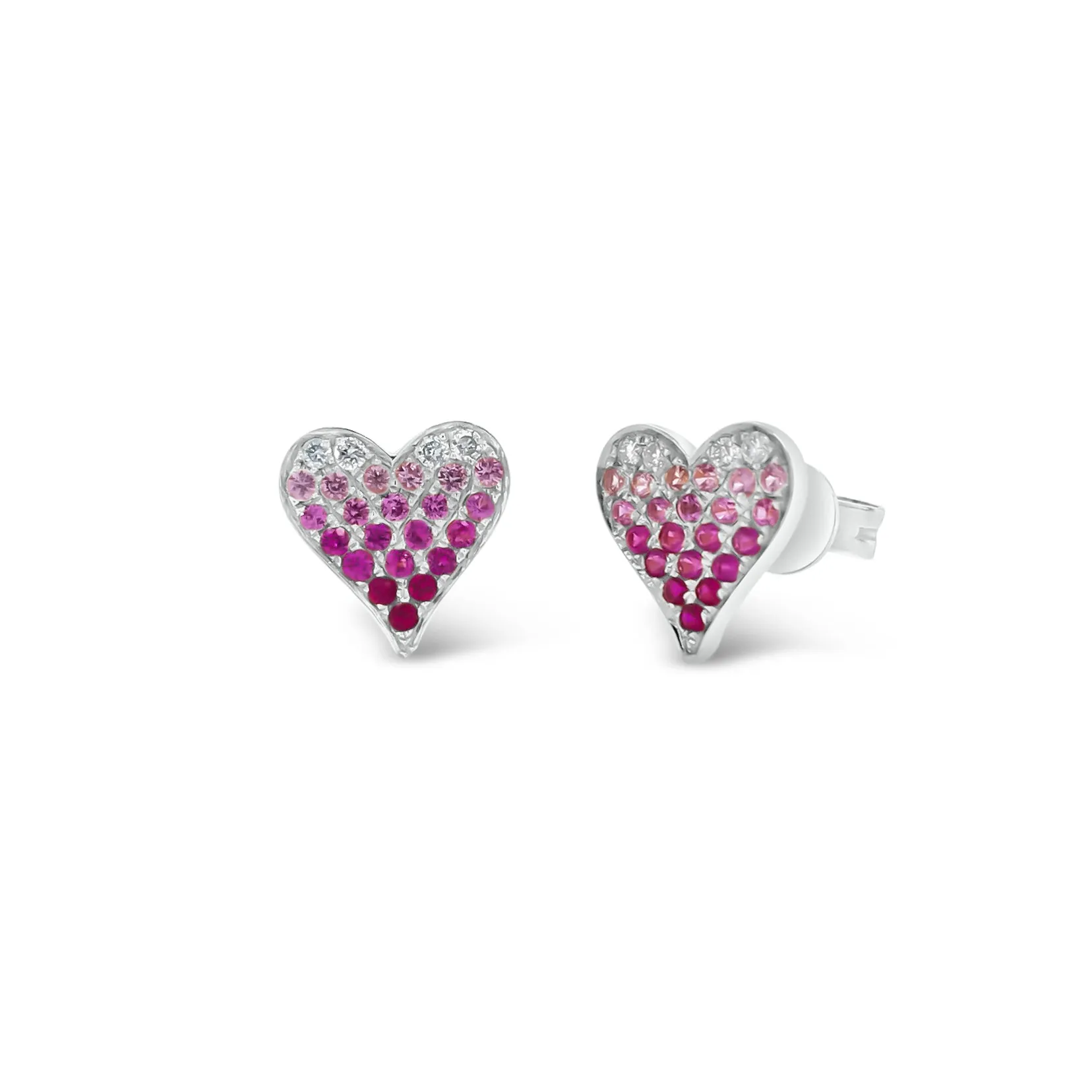 Pink Sapphire & Diamond Heart Stud Earrings