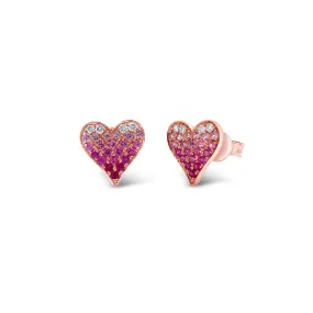 Pink Sapphire & Diamond Heart Stud Earrings