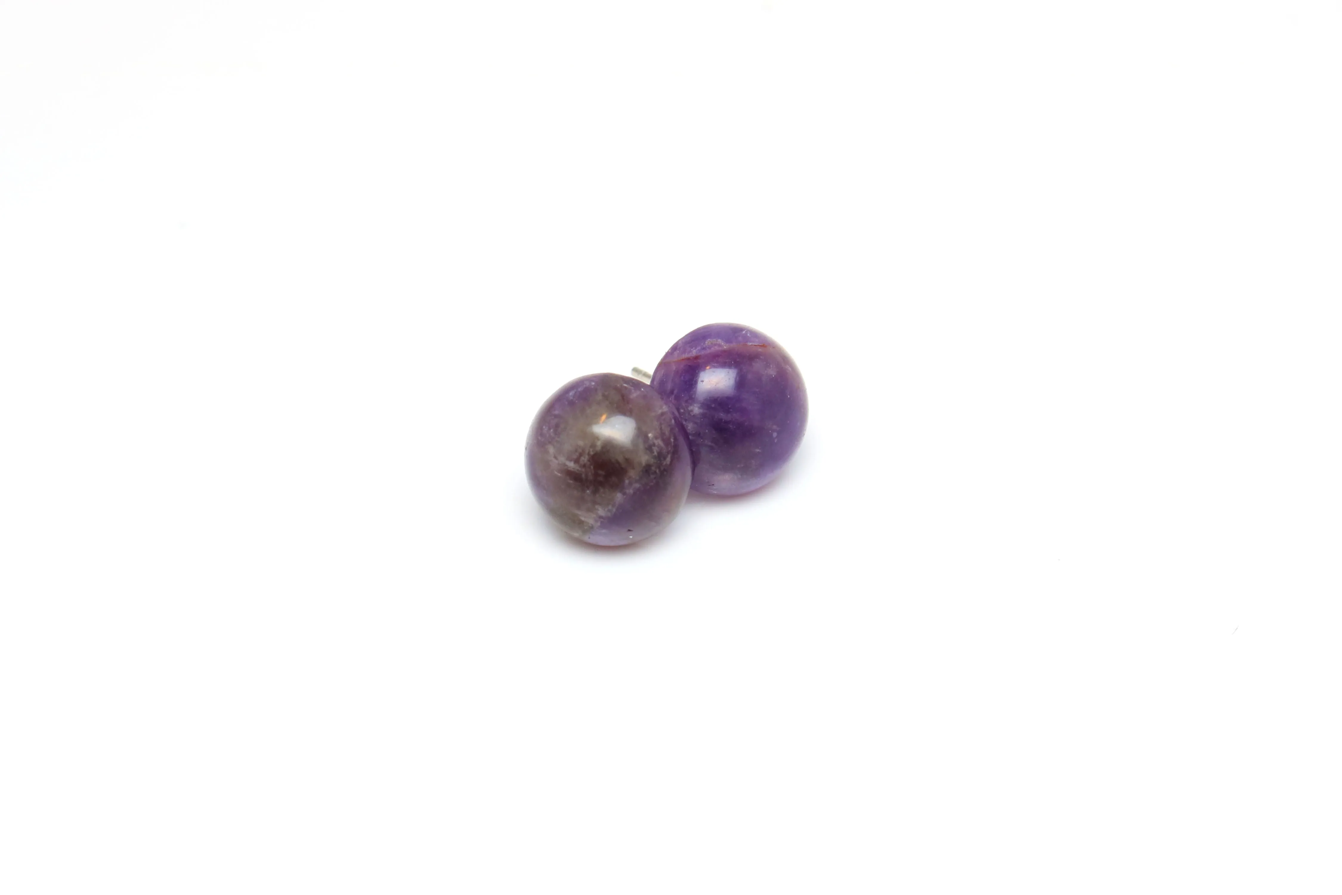 Platinum Plated Round Amethyst Stud Earrings