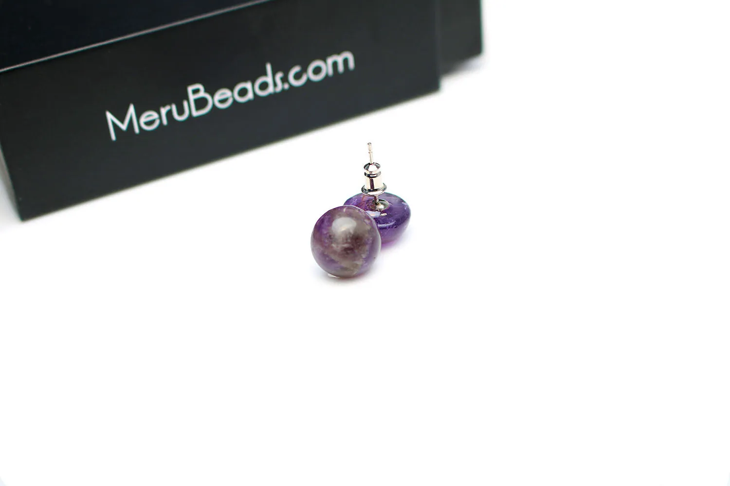 Platinum Plated Round Amethyst Stud Earrings