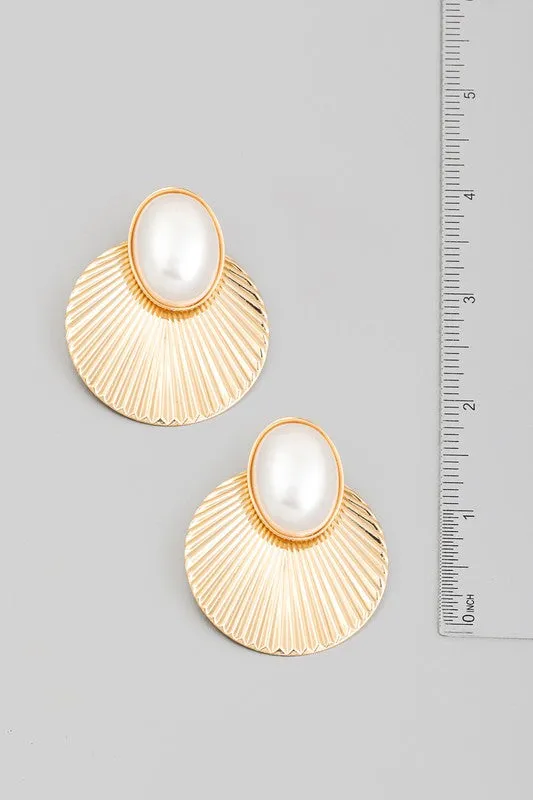 Pleated Disc And Pearl Drop Earrings