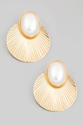 Pleated Disc And Pearl Drop Earrings