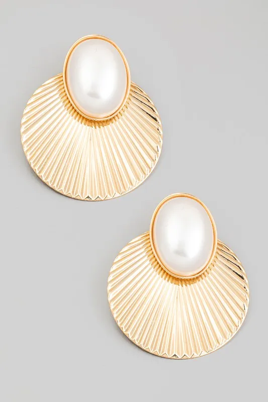 Pleated Disc And Pearl Drop Earrings