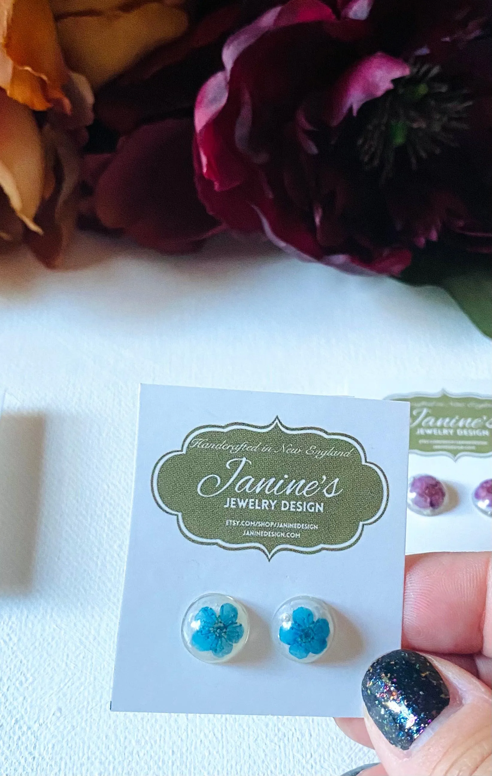 Pressed Flower Earrings/ Flower Studs/Resin Drop Studs