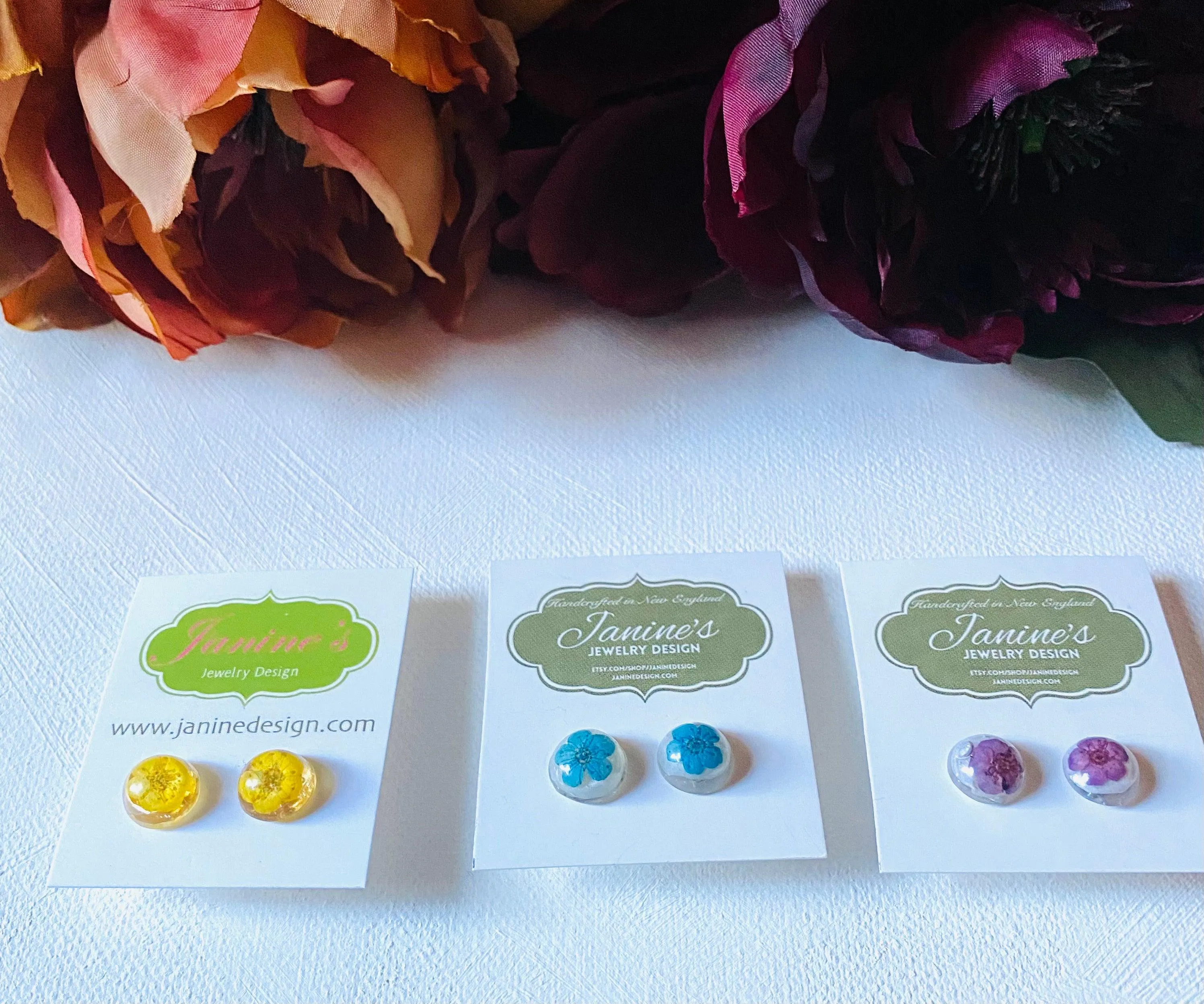 Pressed Flower Earrings/ Flower Studs/Resin Drop Studs