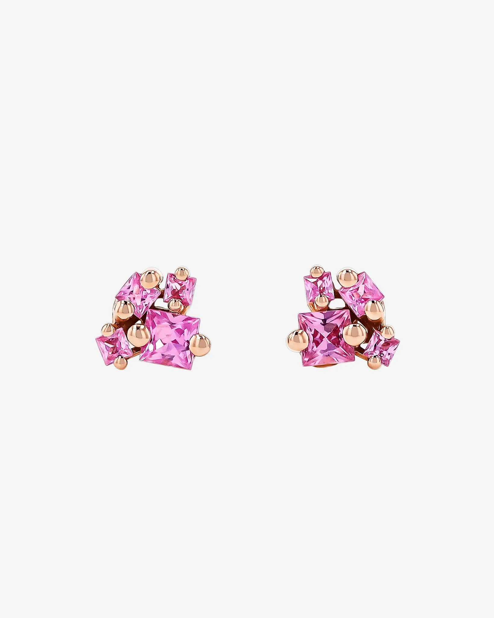 Princess Cluster Pink Sapphire Studs