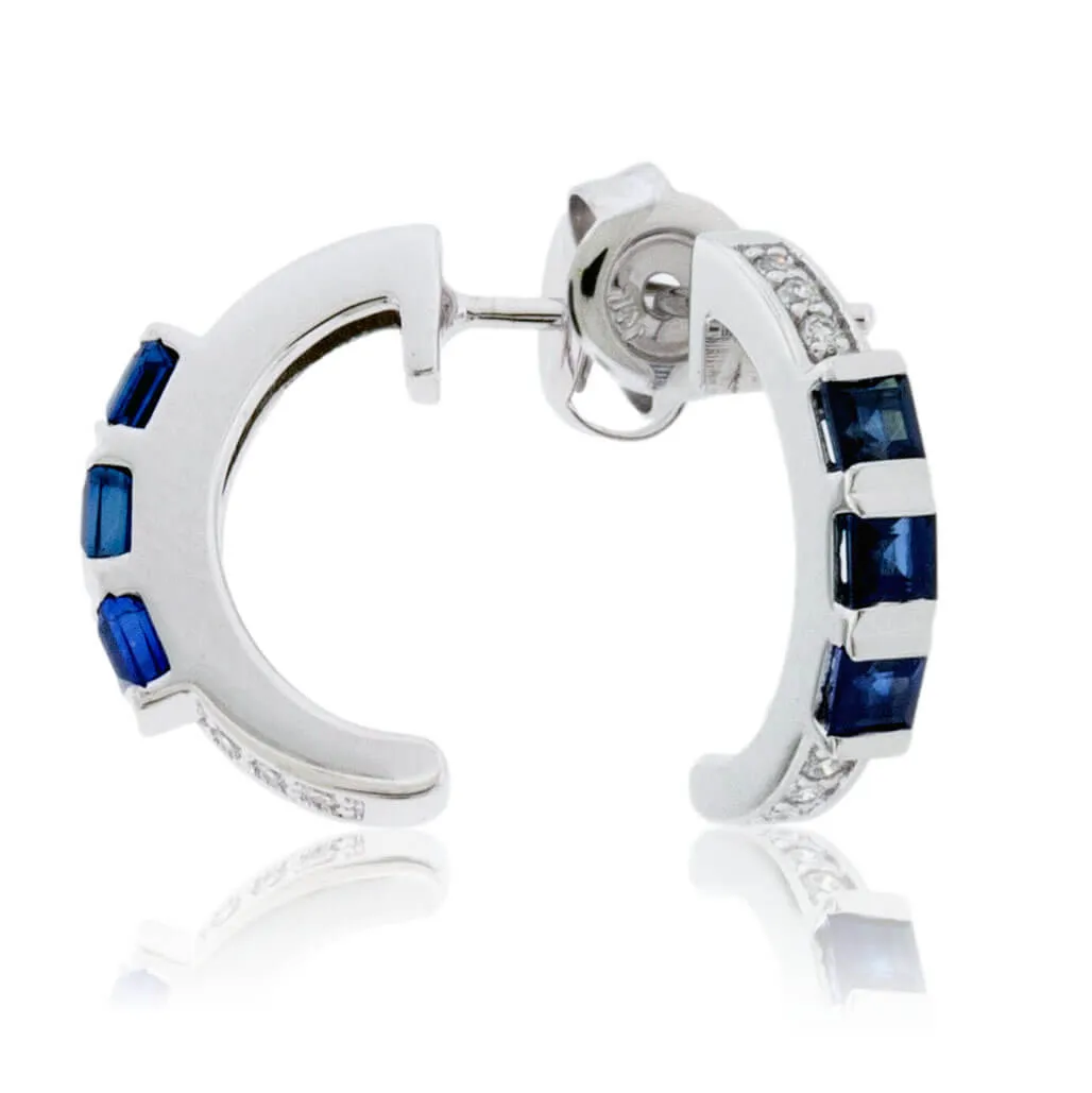 Princess-Cut Sapphire & Diamond Half Hoop Earrings