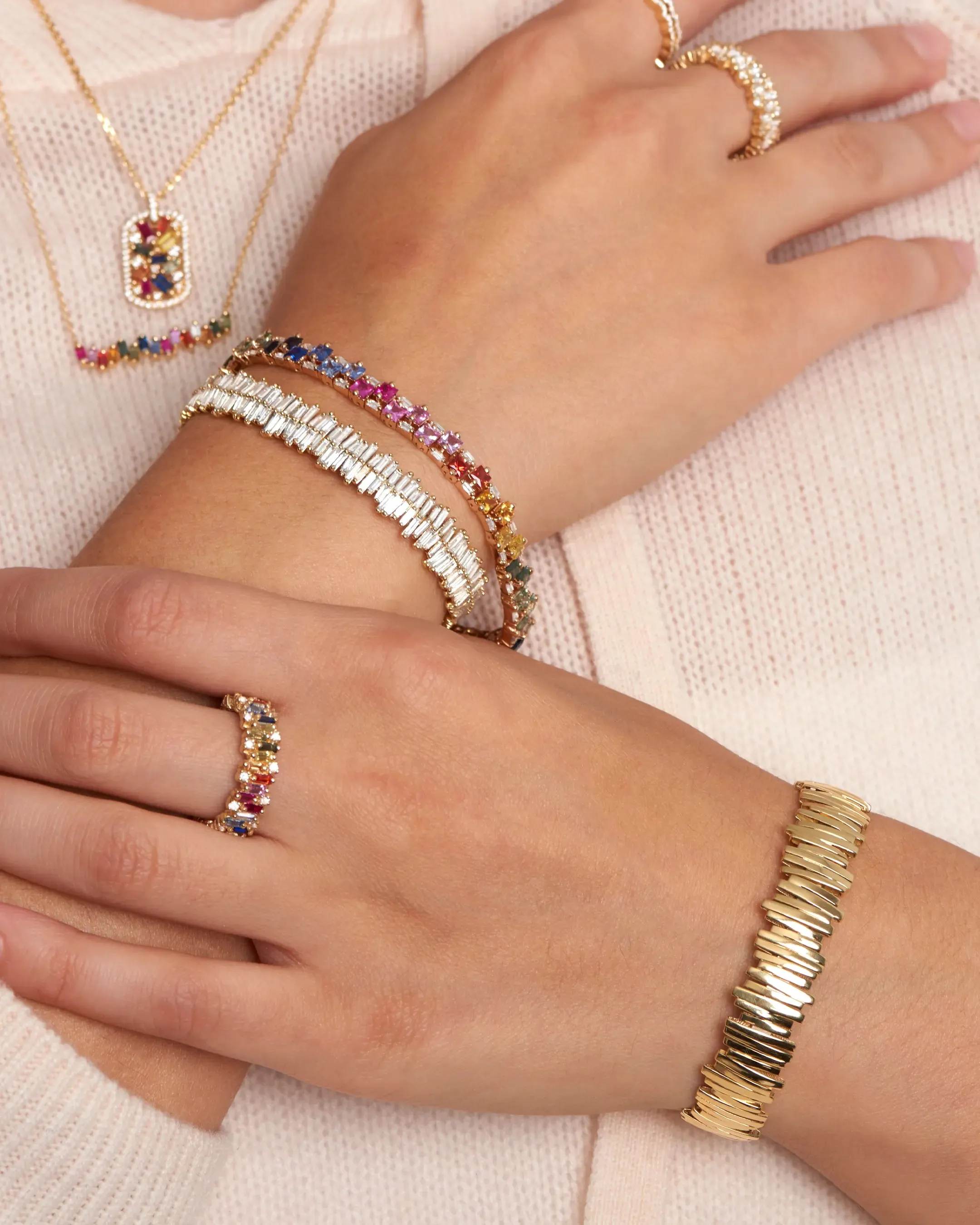 Princess Midi Stack Rainbow Sapphire Tennis Bracelet