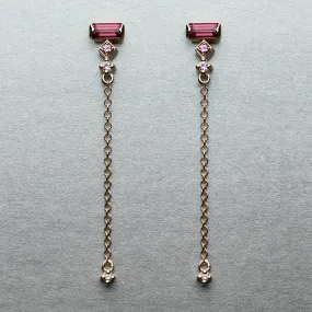 Prism Dangle Earrings - Rhodolite garnet, pink sapphires & diamond (pair)