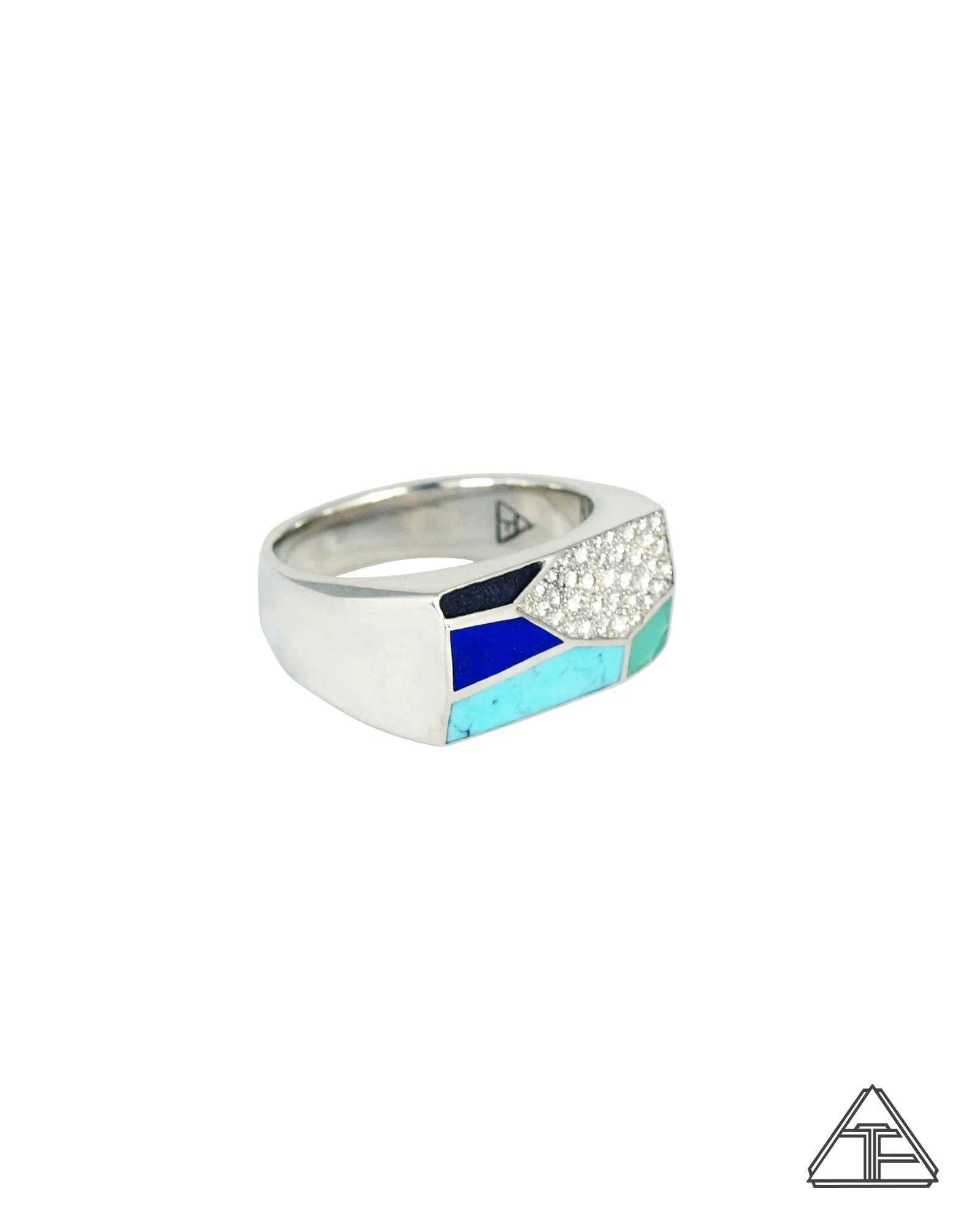 Prism Lux Lattice: Inlay Turquoise Diamonds Sterling Silver Signet Ring