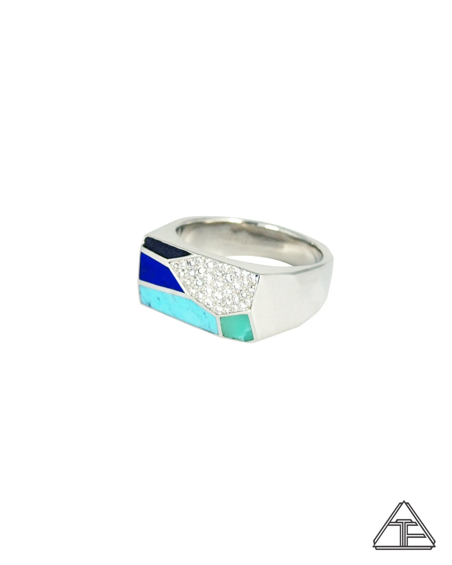 Prism Lux Lattice: Inlay Turquoise Diamonds Sterling Silver Signet Ring