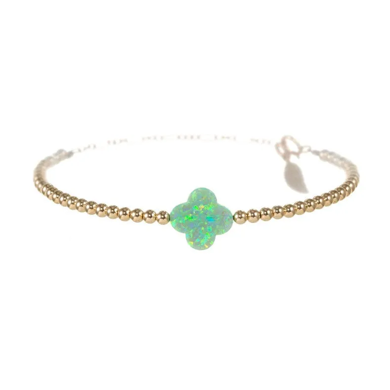 "LUCKY CLOVER" Large Opal on Gold Filled beaded Bracelet