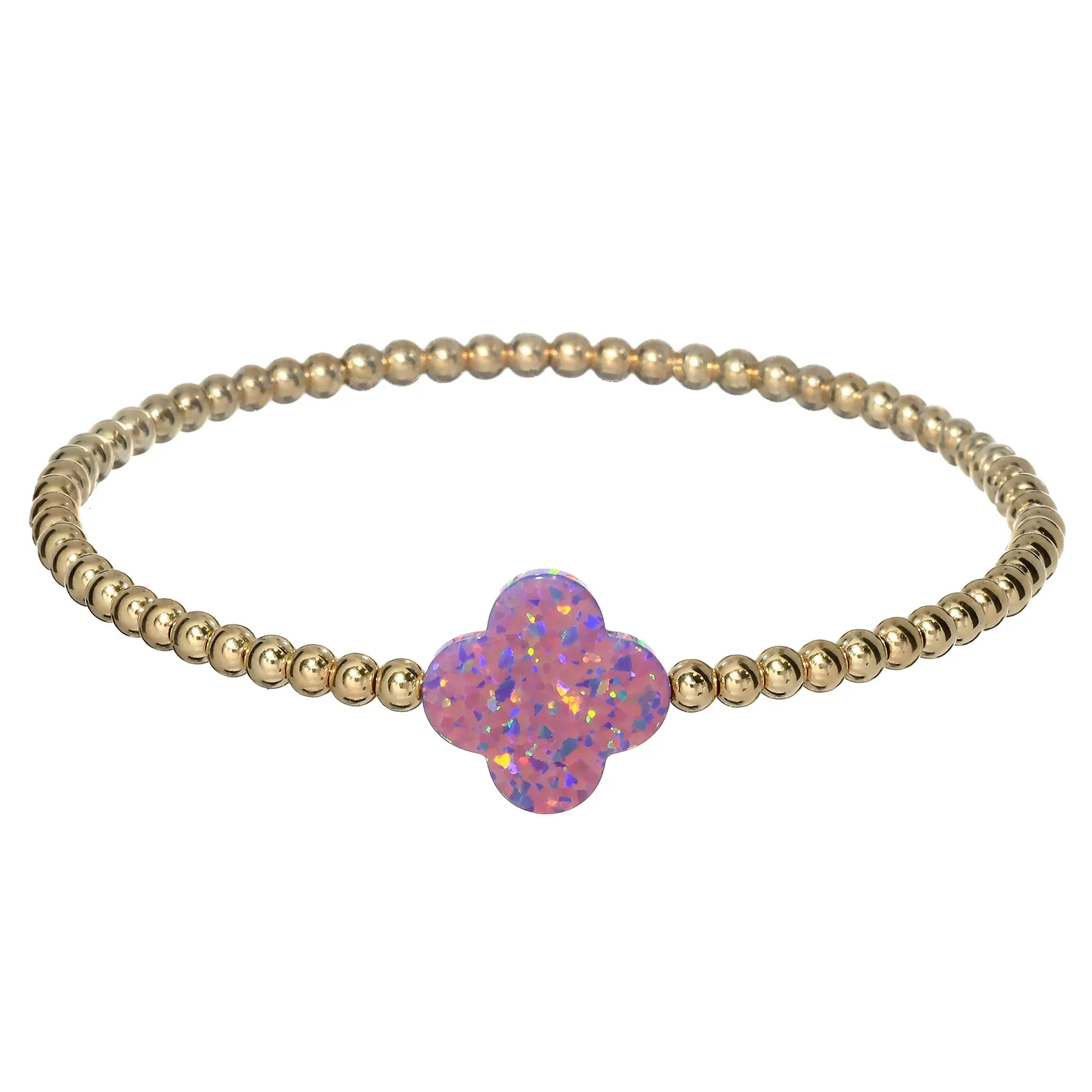 "LUCKY CLOVER" Large Opal on Gold Filled beaded Bracelet