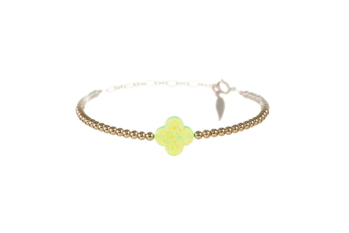 "LUCKY CLOVER" Large Opal on Gold Filled beaded Bracelet