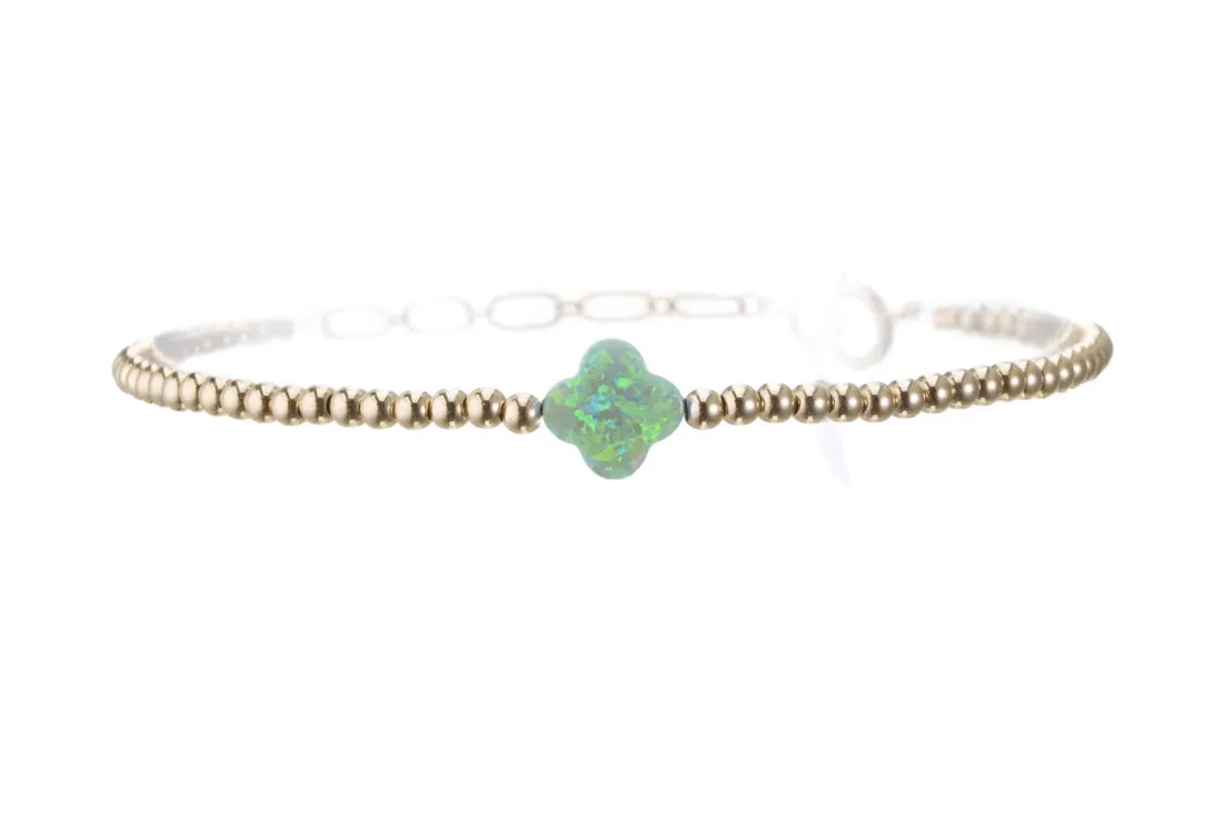 "LUCKY CLOVER" Medium Opal on Gold Filled beaded Bracelet