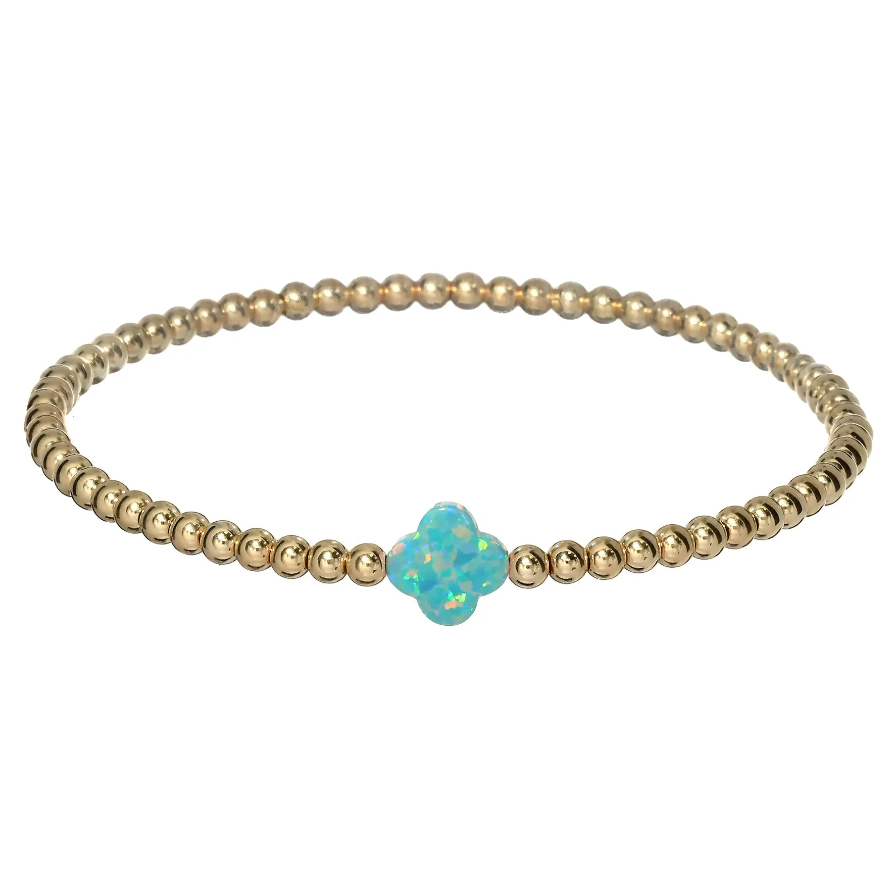 "LUCKY CLOVER" Medium Opal on Gold Filled beaded Bracelet