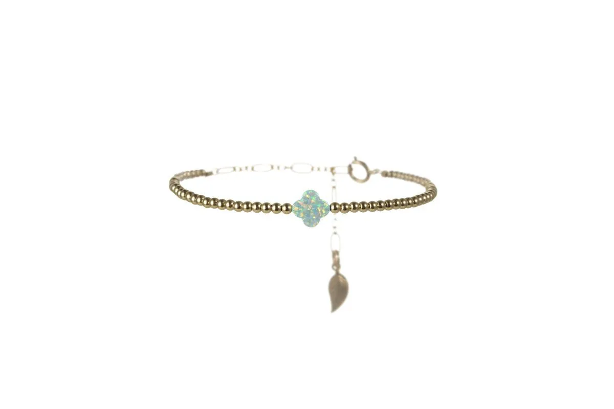 "LUCKY CLOVER" Medium Opal on Gold Filled beaded Bracelet