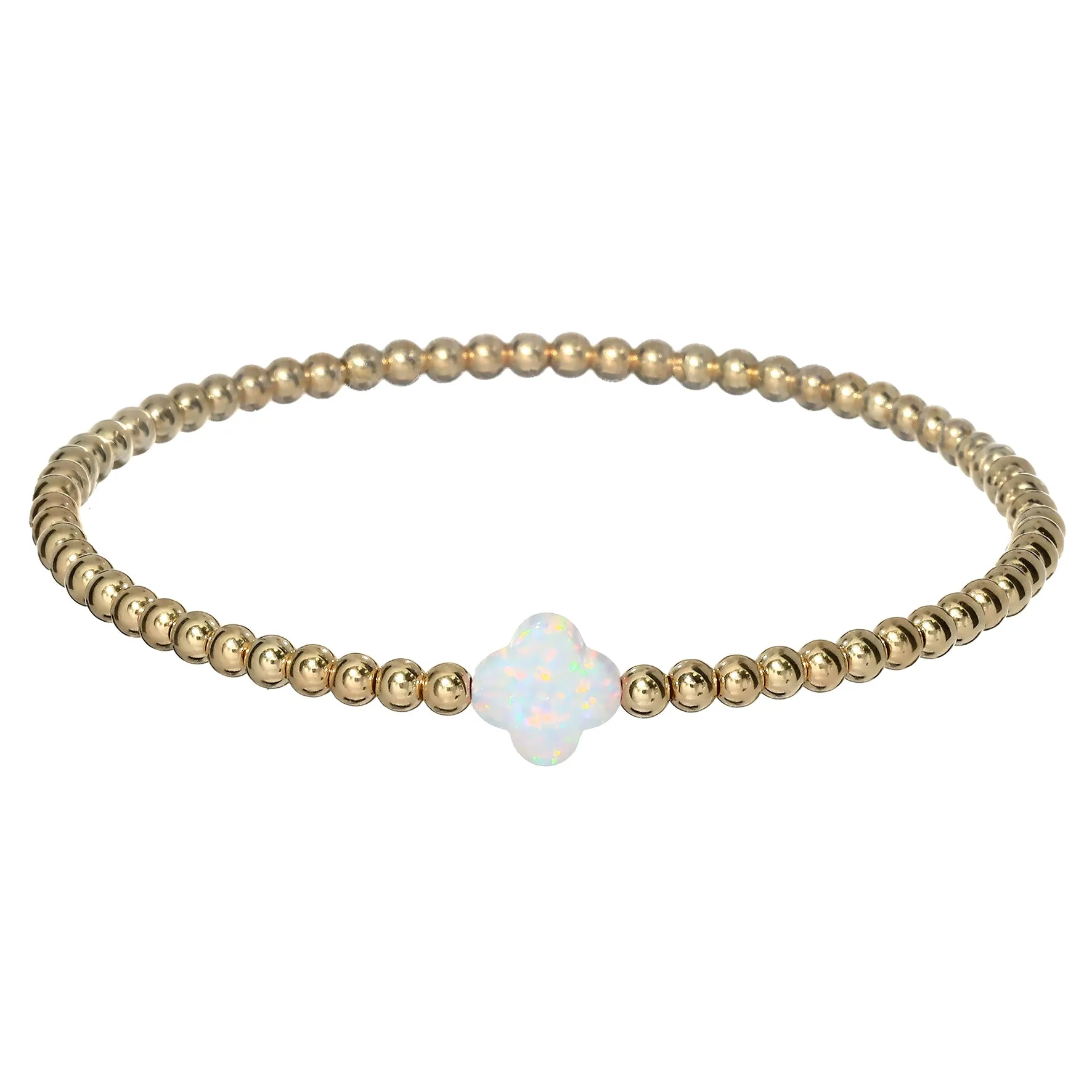 "LUCKY CLOVER" Medium Opal on Gold Filled beaded Bracelet