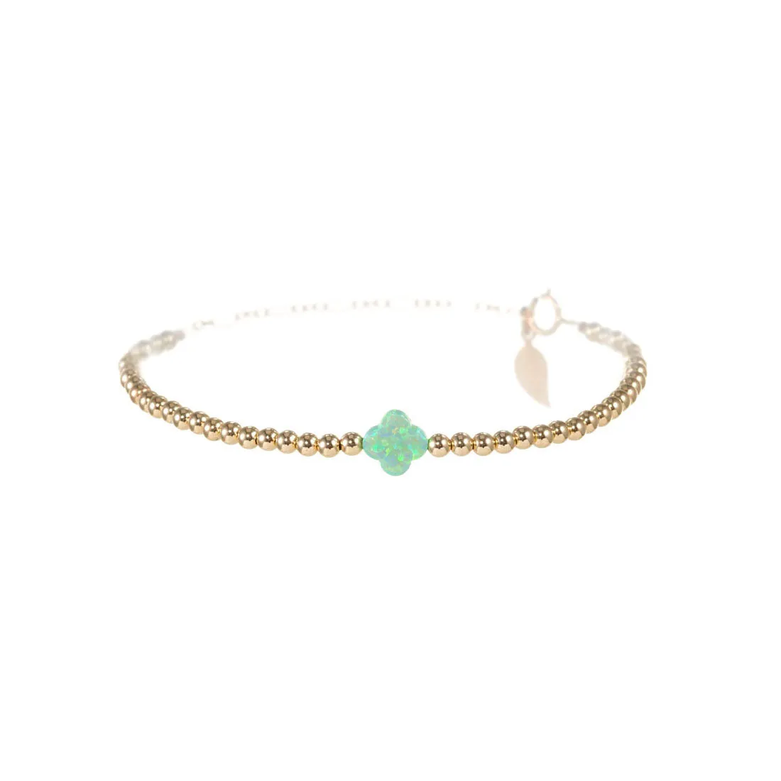 "LUCKY CLOVER" Medium Opal on Gold Filled beaded Bracelet