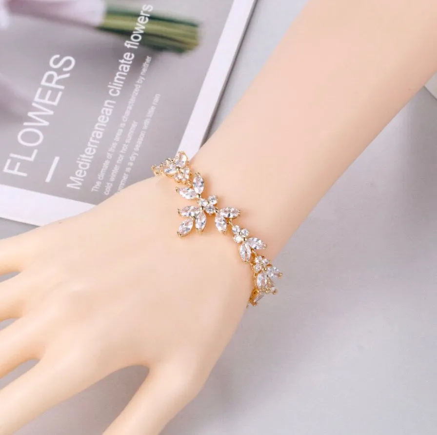 "Patricia" - Cubic Zirconia Bridal Bracelet - Available in Silver, Rose Gold and Yellow Gold