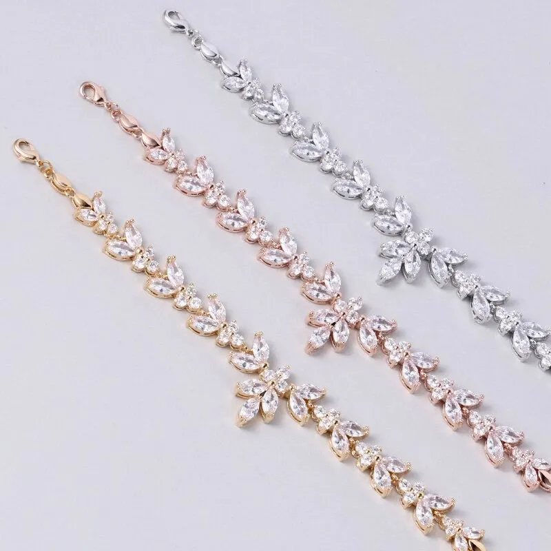 "Patricia" - Cubic Zirconia Bridal Bracelet - Available in Silver, Rose Gold and Yellow Gold