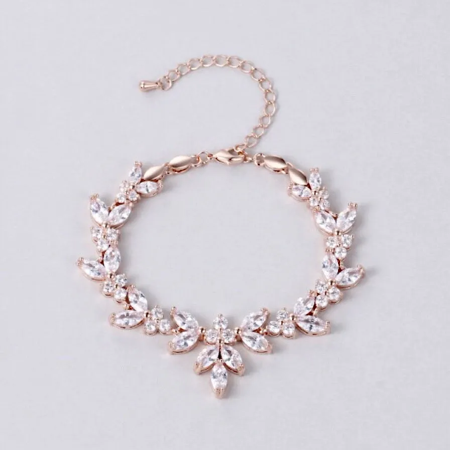 "Patricia" - Cubic Zirconia Bridal Bracelet - Available in Silver, Rose Gold and Yellow Gold