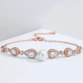 "Roslyn" - Pearl and Cubic Zirconia Bridal Bracelet - Available in Rose Gold, Silver and Yellow Gold