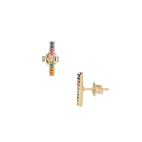 Rainbow CZ Bar Studs, Gold Vermeil