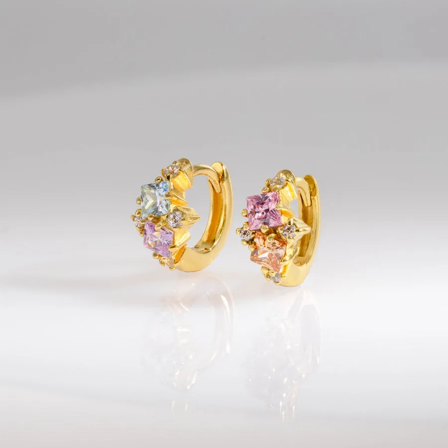 Rainbow Gem Gold 7mm Baby Huggie Earrings