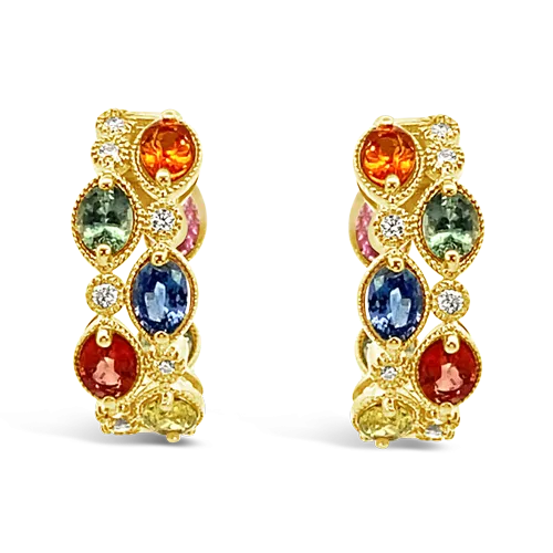 Rainbow Sapphire & Diamond Earrings