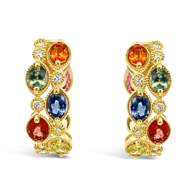 Rainbow Sapphire & Diamond Earrings