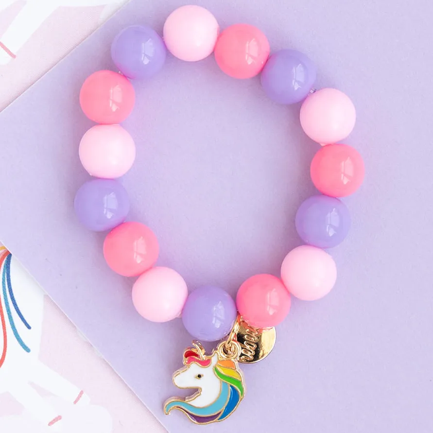 Rainbow Unicorn Enamel Charm Stretch Bead Bracelet Children