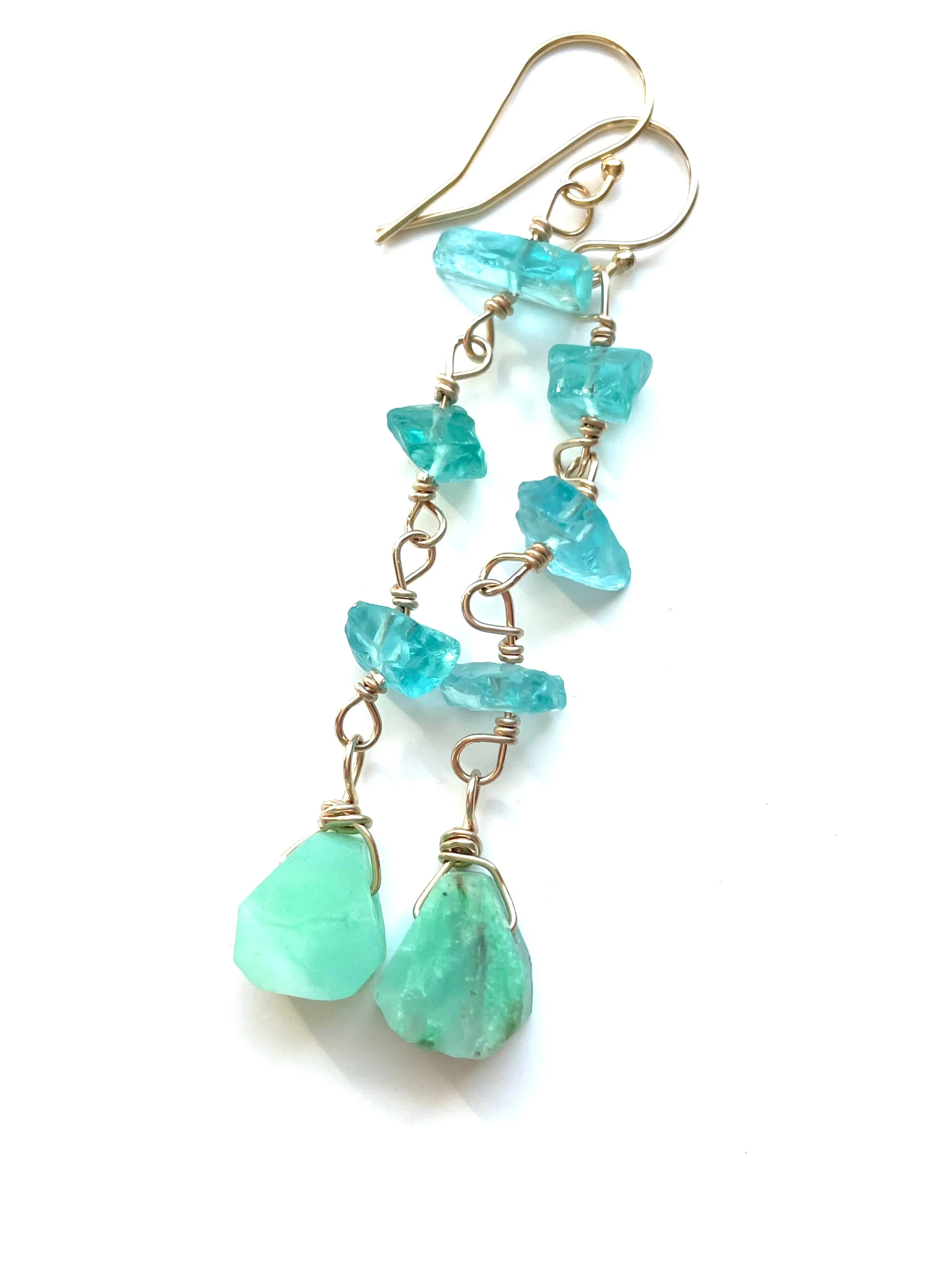 Raw Crystal Earrings - Apatite Chrysoprase Gold Filled