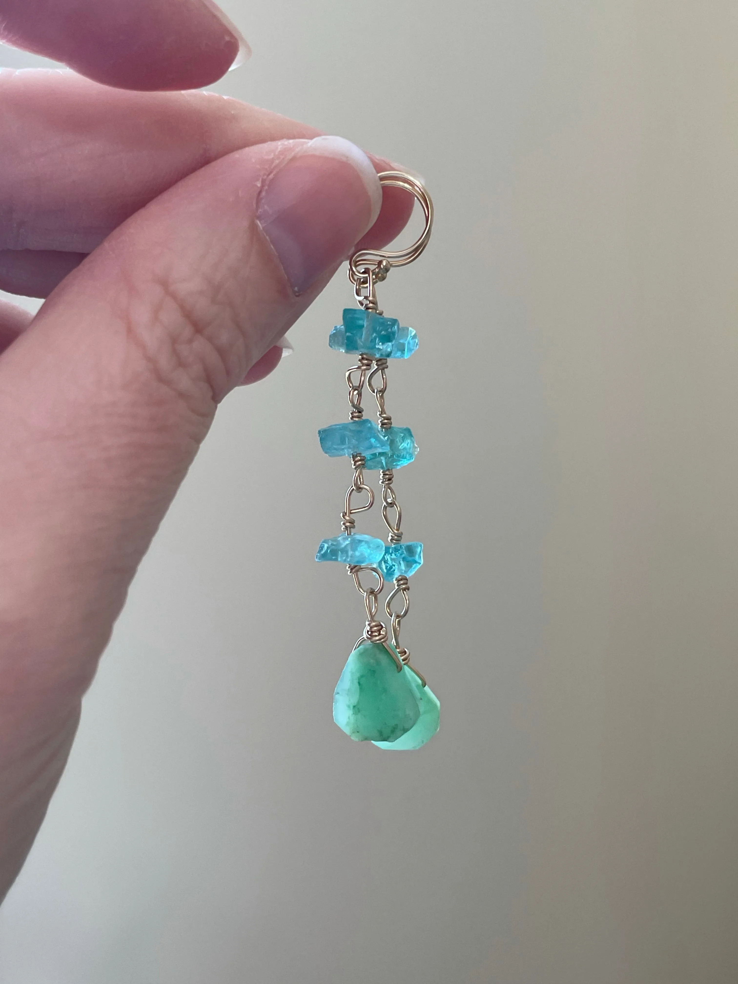 Raw Crystal Earrings - Apatite Chrysoprase Gold Filled