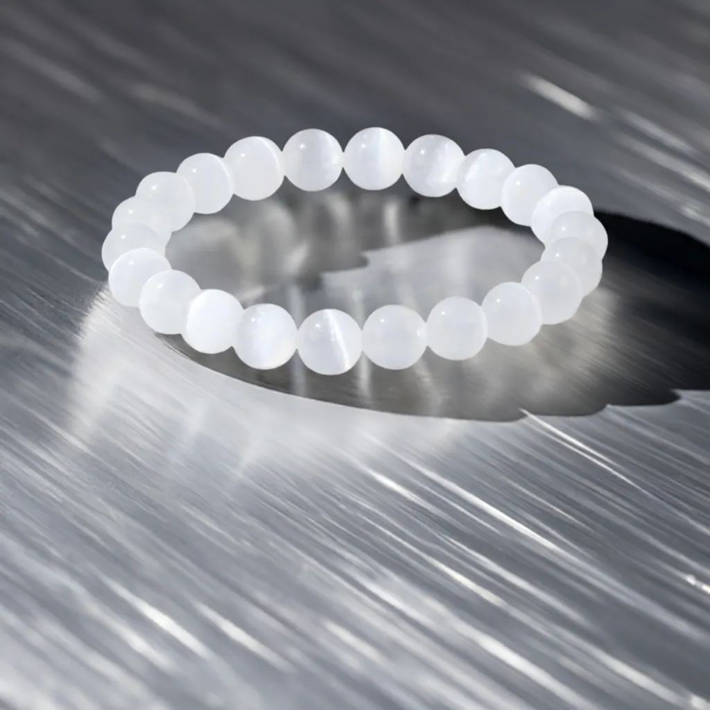 Real White Cat’s Eye Beaded Elastic Bracelet – Healing Crystal Jewelry for Men & Women