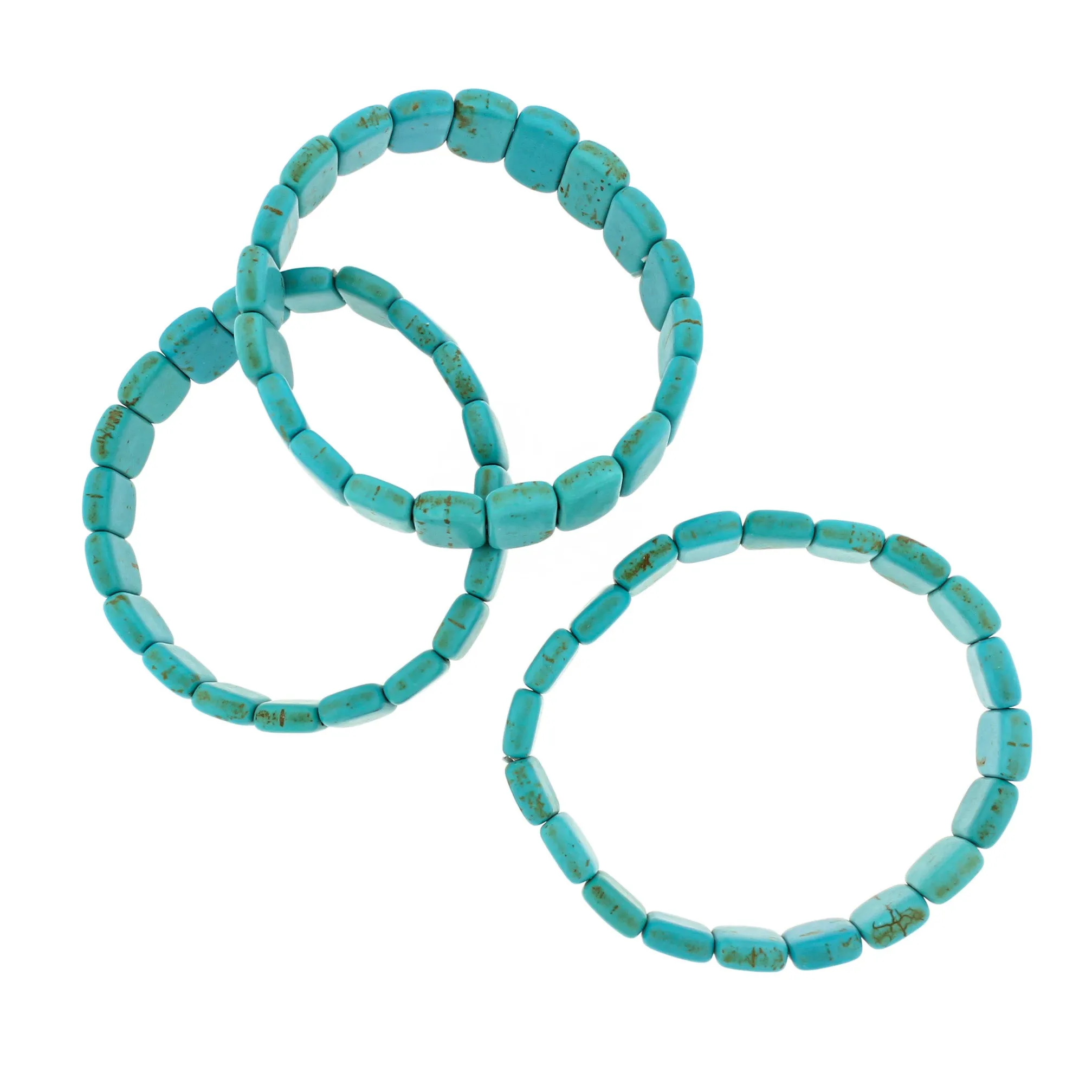 Rectangle Howlite Bead Bracelet - 57mm - Turquoise - 1 Bracelet - BB193