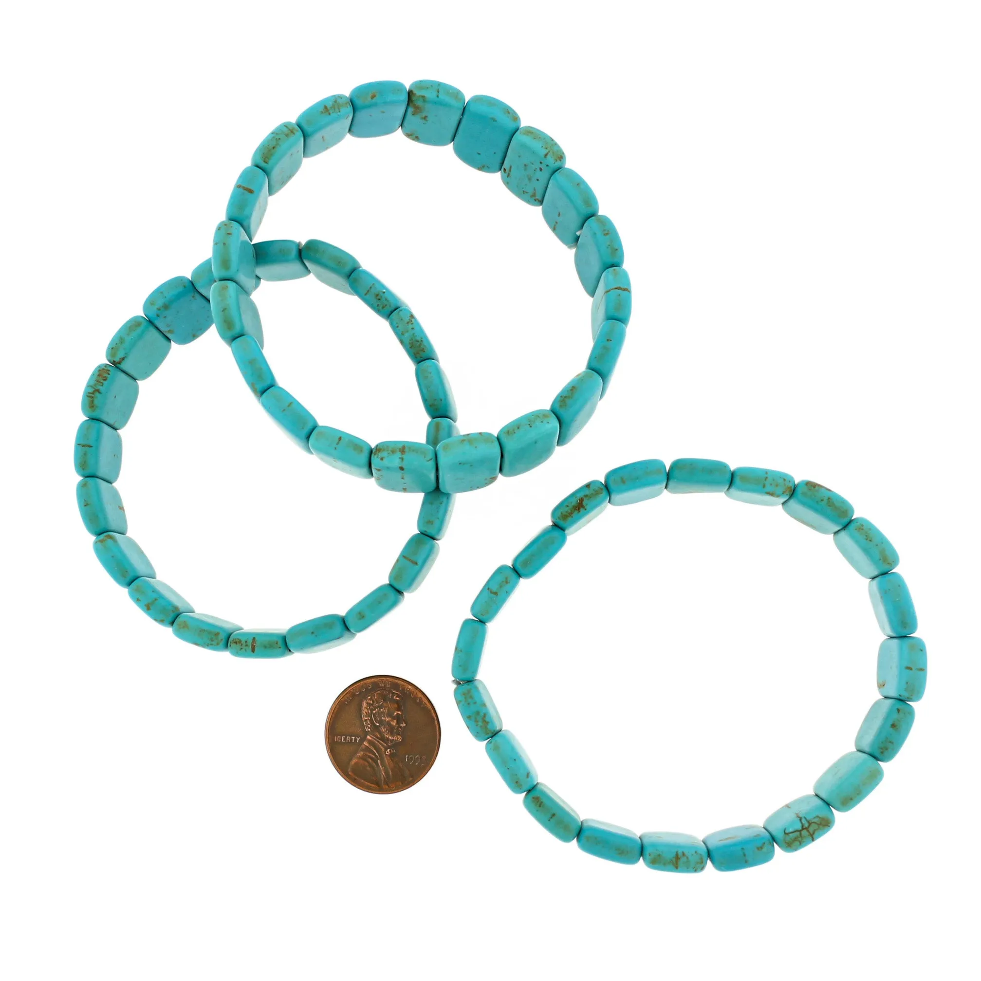 Rectangle Howlite Bead Bracelet - 57mm - Turquoise - 1 Bracelet - BB193