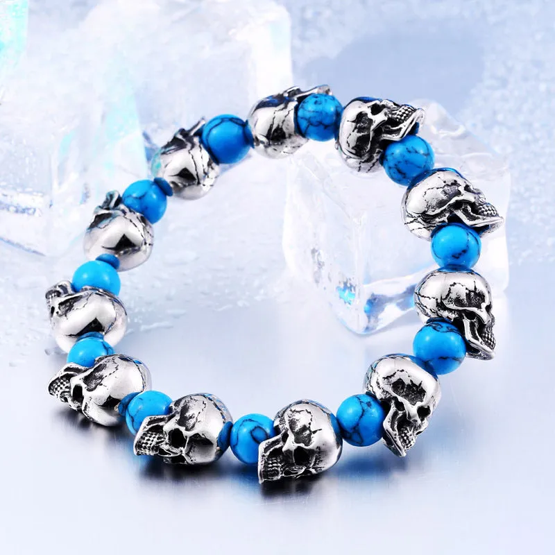 Retro Turquoise Skull Bracelet for Men - Fashionable Titanium Steel Accessory