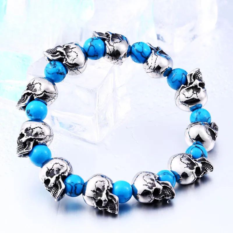 Retro Turquoise Skull Bracelet for Men - Fashionable Titanium Steel Accessory