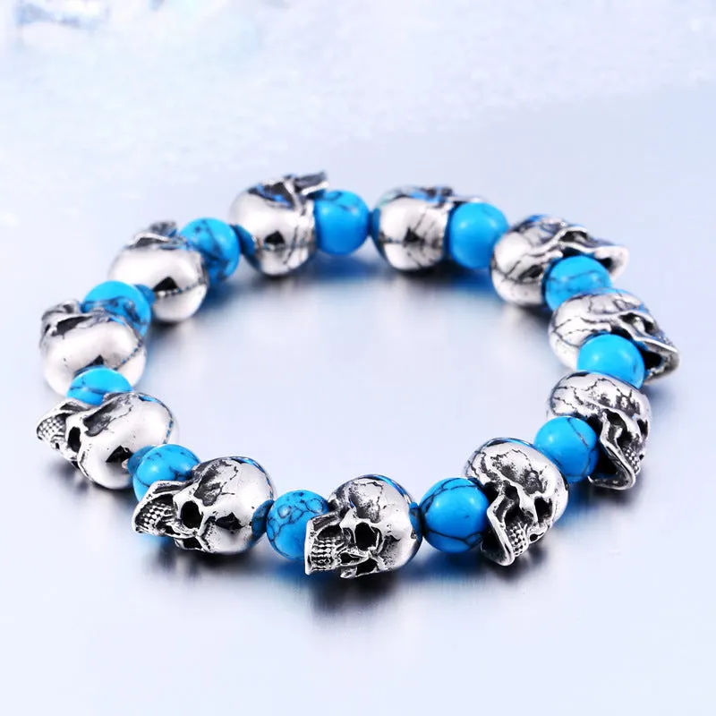 Retro Turquoise Skull Bracelet for Men - Fashionable Titanium Steel Accessory