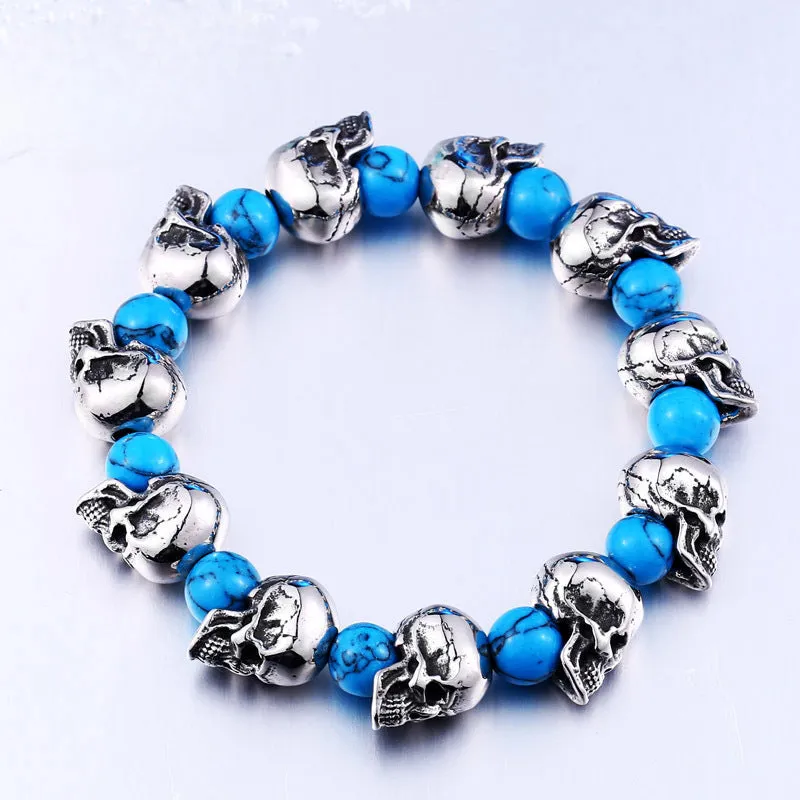 Retro Turquoise Skull Bracelet for Men - Fashionable Titanium Steel Accessory